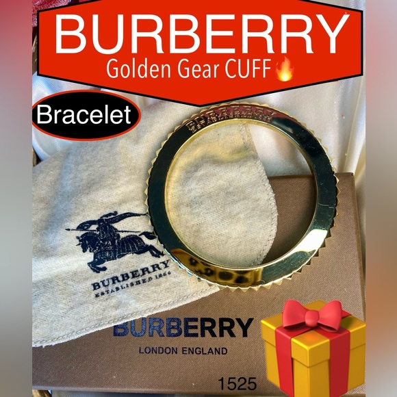 BURBERRY Gold Gear CUFF Bracelet🔥w/box & Dustbag! RARE🔥Made in Italy🇮🇹EUC!🎁 - Picture 3 of 14
